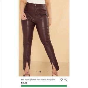PLT Brown Split Hem Faux Leather Skinny Trouser!